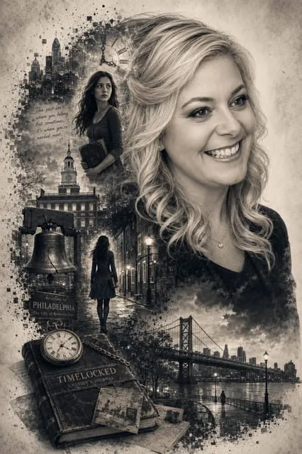 Sepia composite portrait artwork for the TIMELOCKED series by Ellie Payne